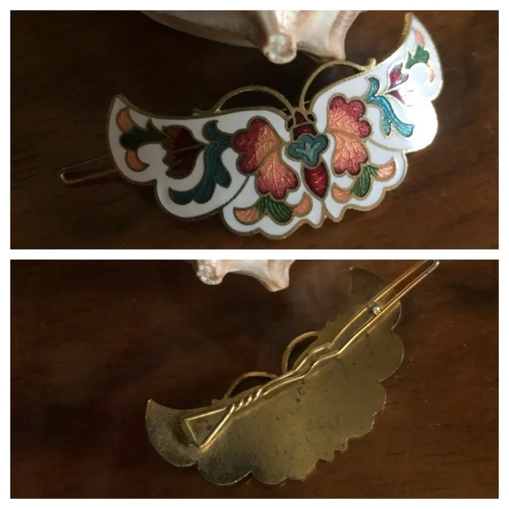 Vintage Cloisonné Butterfly Barrette